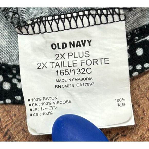 Old Navy Dress 2X Midi Black White Dots V Neck Cap Sleeve Rayon Career - Picture 6 of 8